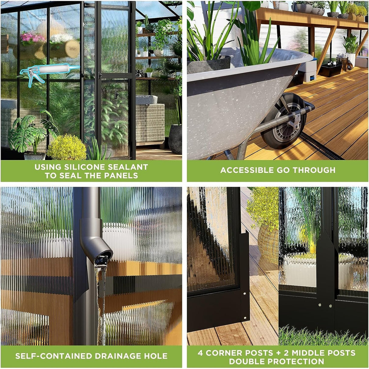 [08x12FT] Large Premium Outdoor Aluminum Polycarbonate Greenhouse With Double Swing Doors
