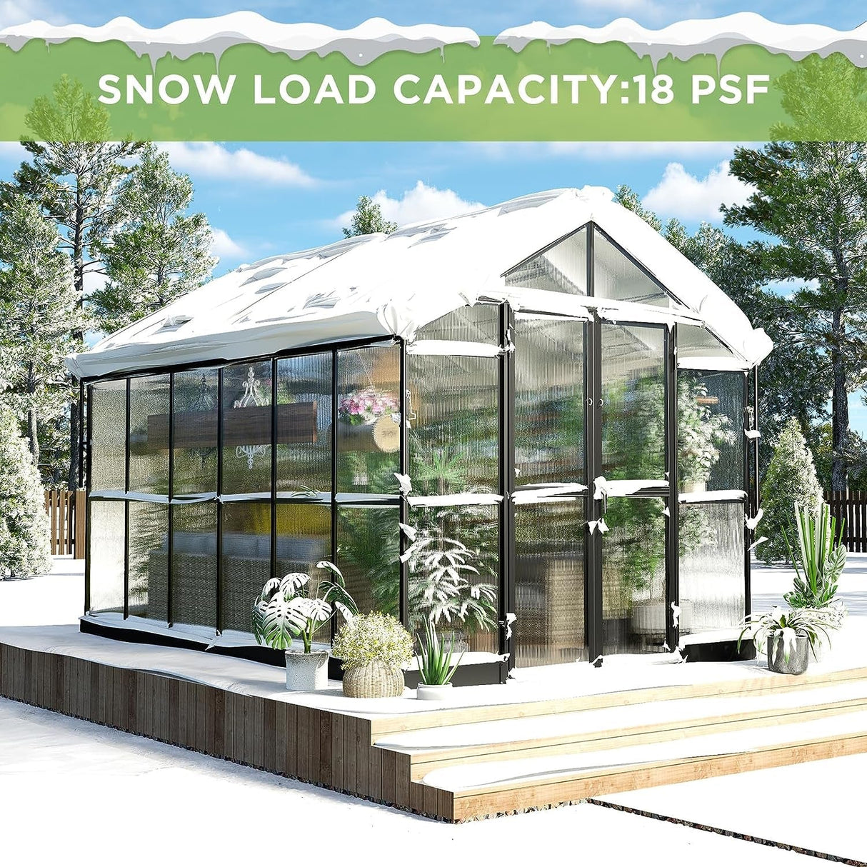 [08x12FT] Large Premium Outdoor Aluminum Polycarbonate Greenhouse With Double Swing Doors