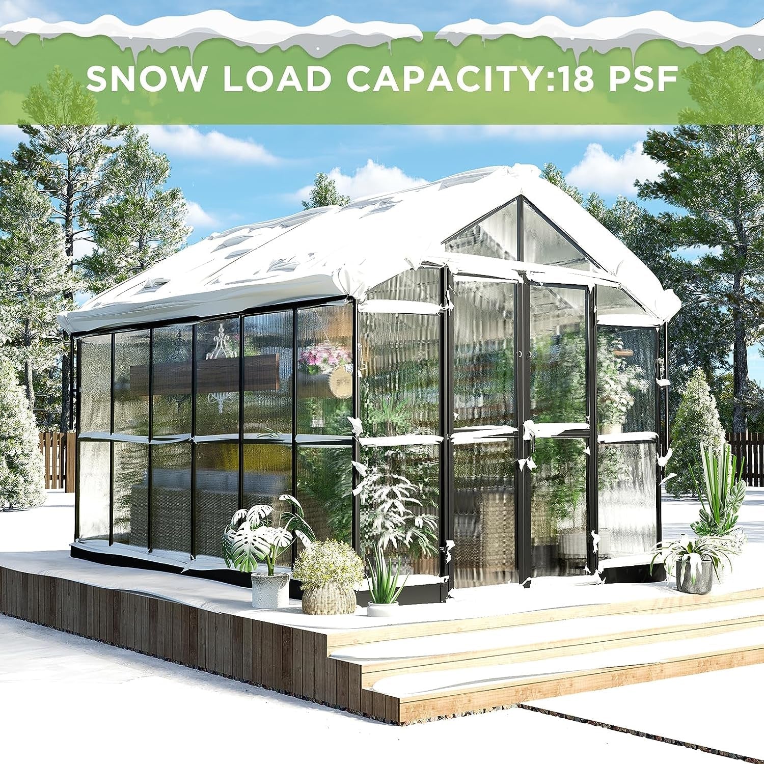 [08x12FT] Large Premium Outdoor Aluminum Polycarbonate Greenhouse With Double Swing Doors