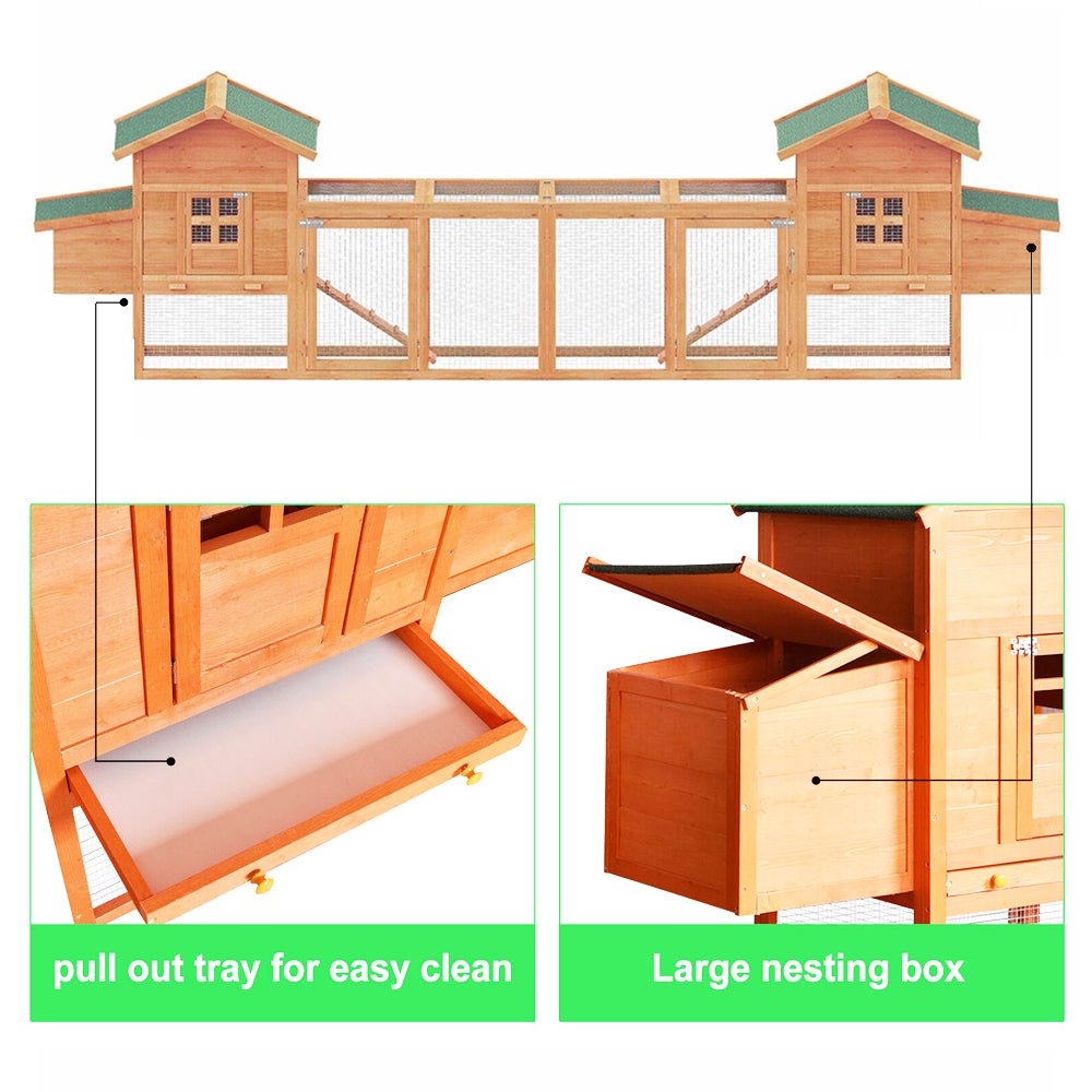 Large Wooden Backyard Hen Chicken Coop Enclosure W/ Nest Box & Run, 160"