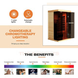 Luxury 2-Person Low EMF FAR Infrared Heat Wood Home Personal Spa Sauna W/ Panoramic Tempered Glass, 2000W (93627481)