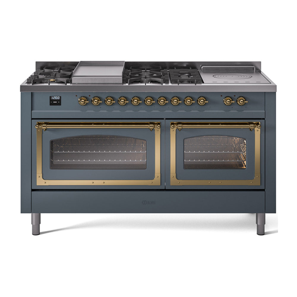 ILVE Nostalgie II Noblesse 60" Dual Fuel Range with 7 Sealed Burners + Griddle + French Top with Triple Glass Door UN60FSNMP