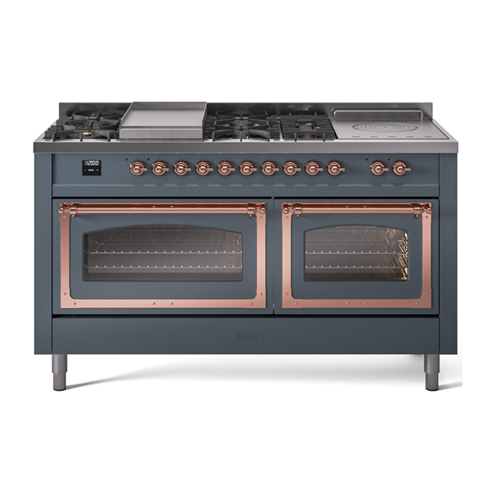 ILVE Nostalgie II Noblesse 60" Dual Fuel Range with 7 Sealed Burners + Griddle + French Top with Triple Glass Door UN60FSNMP