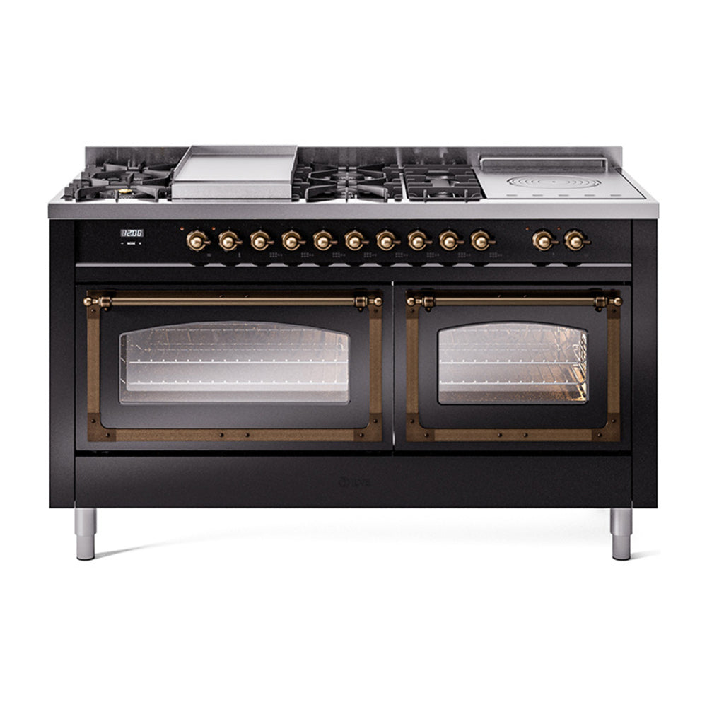 ILVE Nostalgie II Noblesse 60" Dual Fuel Range with 7 Sealed Burners + Griddle + French Top with Triple Glass Door UN60FSNMP