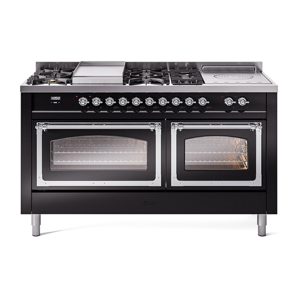 ILVE Nostalgie II Noblesse 60" Dual Fuel Range with 7 Sealed Burners + Griddle + French Top with Triple Glass Door UN60FSNMP