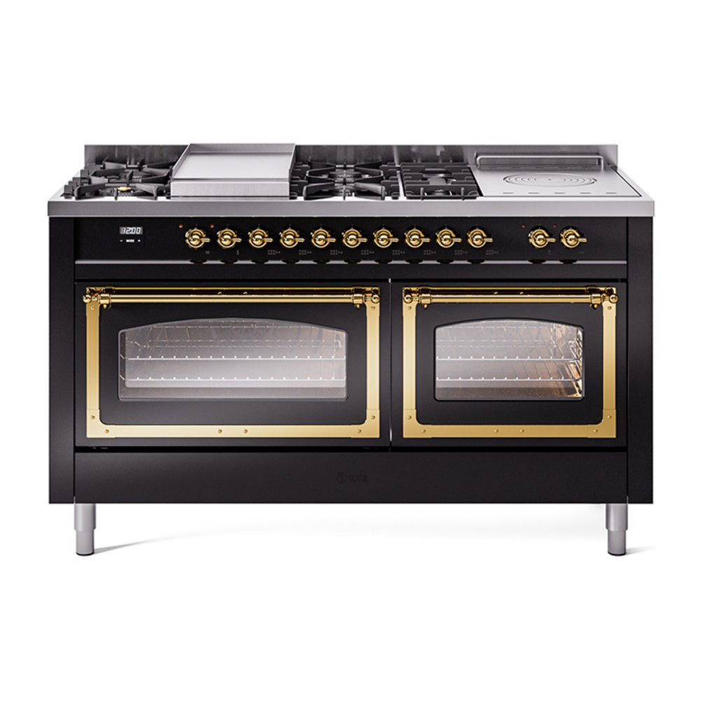 ILVE Nostalgie II Noblesse 60" Dual Fuel Range with 7 Sealed Burners + Griddle + French Top with Triple Glass Door UN60FSNMP