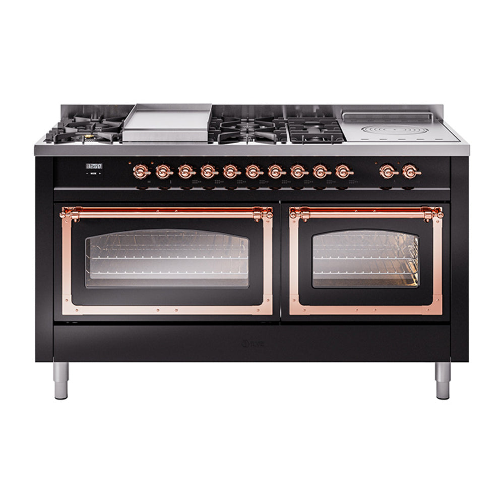 ILVE Nostalgie II Noblesse 60" Dual Fuel Range with 7 Sealed Burners + Griddle + French Top with Triple Glass Door UN60FSNMP