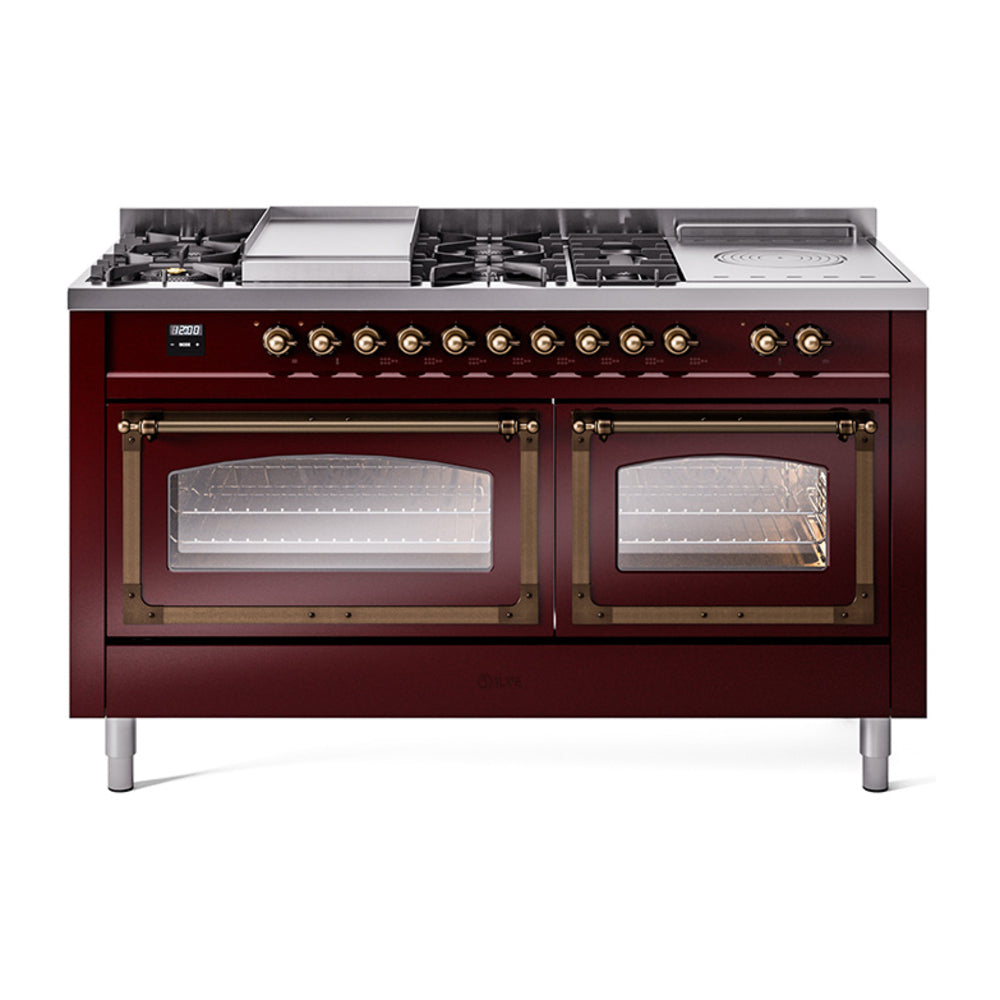 ILVE Nostalgie II Noblesse 60" Dual Fuel Range with 7 Sealed Burners + Griddle + French Top with Triple Glass Door UN60FSNMP