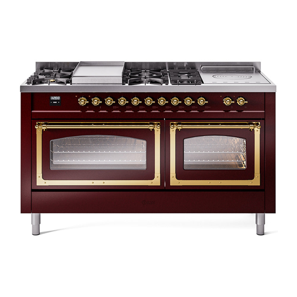 ILVE Nostalgie II Noblesse 60" Dual Fuel Range with 7 Sealed Burners + Griddle + French Top with Triple Glass Door UN60FSNMP