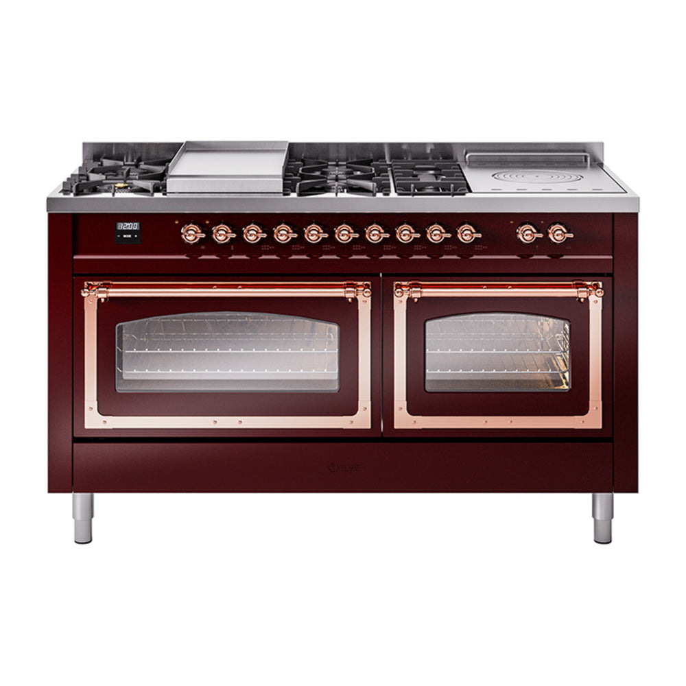 ILVE Nostalgie II Noblesse 60" Dual Fuel Range with 7 Sealed Burners + Griddle + French Top with Triple Glass Door UN60FSNMP