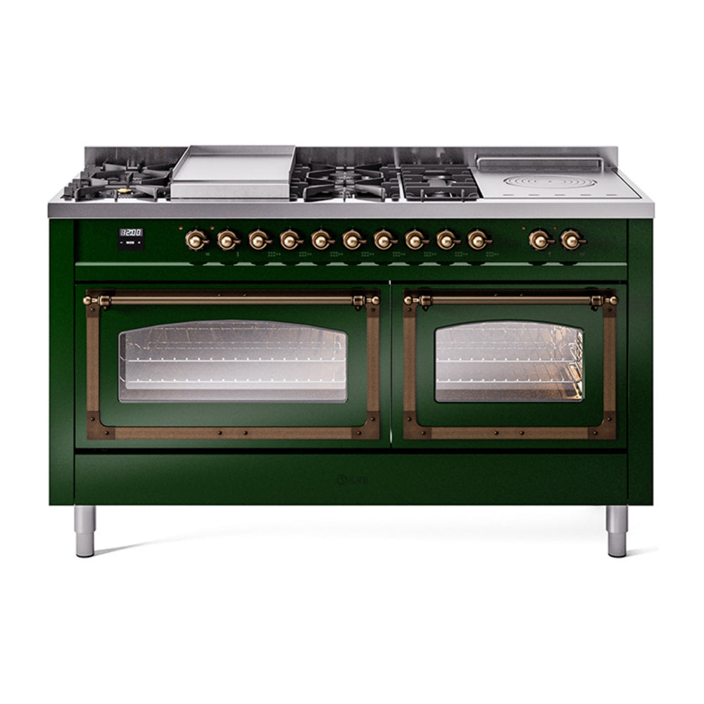 ILVE Nostalgie II Noblesse 60" Dual Fuel Range with 7 Sealed Burners + Griddle + French Top with Triple Glass Door UN60FSNMP