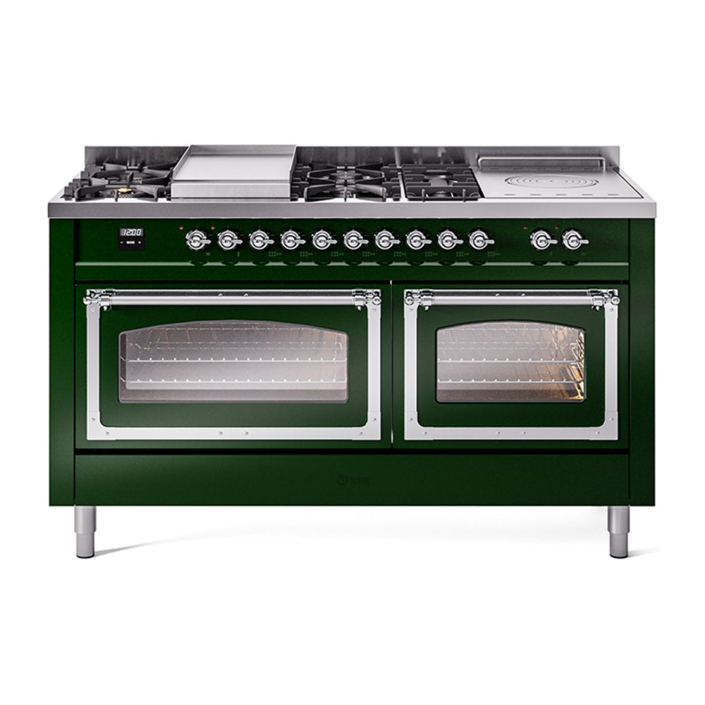 ILVE Nostalgie II Noblesse 60" Dual Fuel Range with 7 Sealed Burners + Griddle + French Top with Triple Glass Door UN60FSNMP