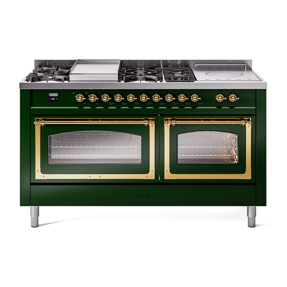 ILVE Nostalgie II Noblesse 60" Dual Fuel Range with 7 Sealed Burners + Griddle + French Top with Triple Glass Door UN60FSNMP
