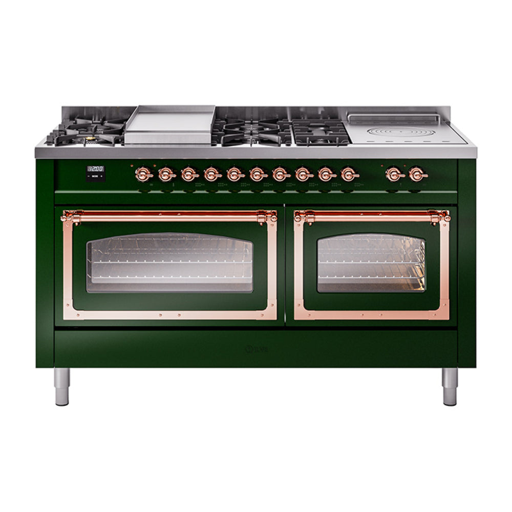 ILVE Nostalgie II Noblesse 60" Dual Fuel Range with 7 Sealed Burners + Griddle + French Top with Triple Glass Door UN60FSNMP