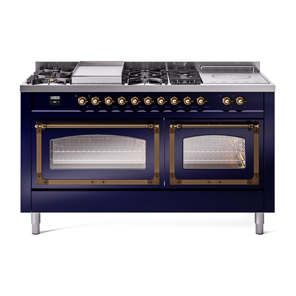 ILVE Nostalgie II Noblesse 60" Dual Fuel Range with 7 Sealed Burners + Griddle + French Top with Triple Glass Door UN60FSNMP