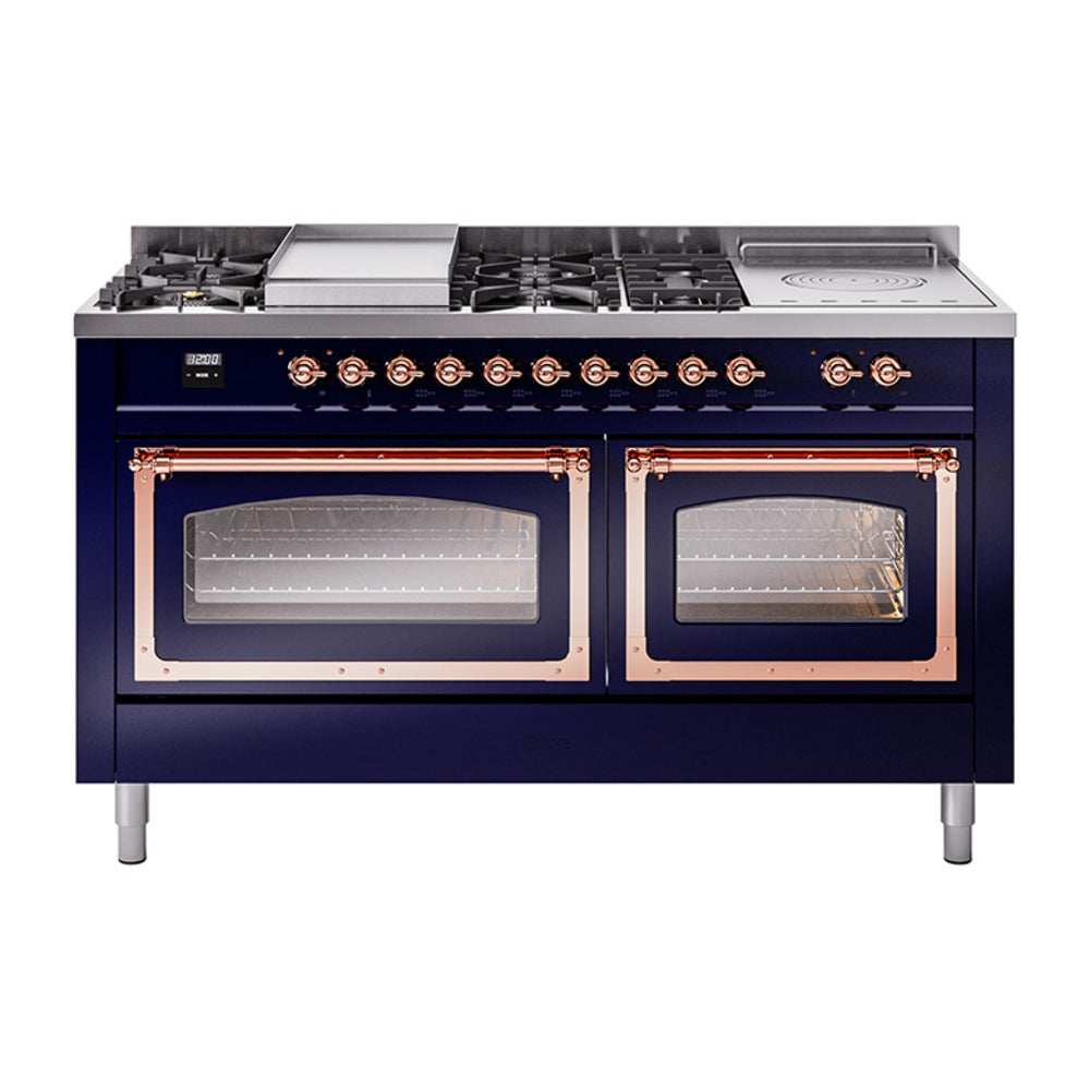 ILVE Nostalgie II Noblesse 60" Dual Fuel Range with 7 Sealed Burners + Griddle + French Top with Triple Glass Door UN60FSNMP