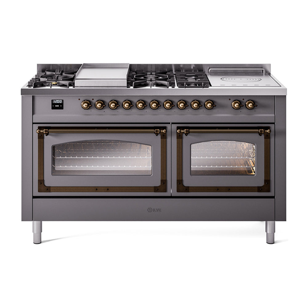 ILVE Nostalgie II Noblesse 60" Dual Fuel Range with 7 Sealed Burners + Griddle + French Top with Triple Glass Door UN60FSNMP