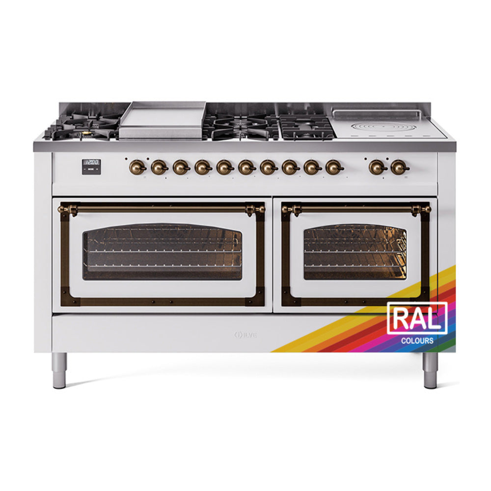 ILVE Nostalgie II Noblesse 60" Dual Fuel Range with 7 Sealed Burners + Griddle + French Top with Triple Glass Door UN60FSNMP