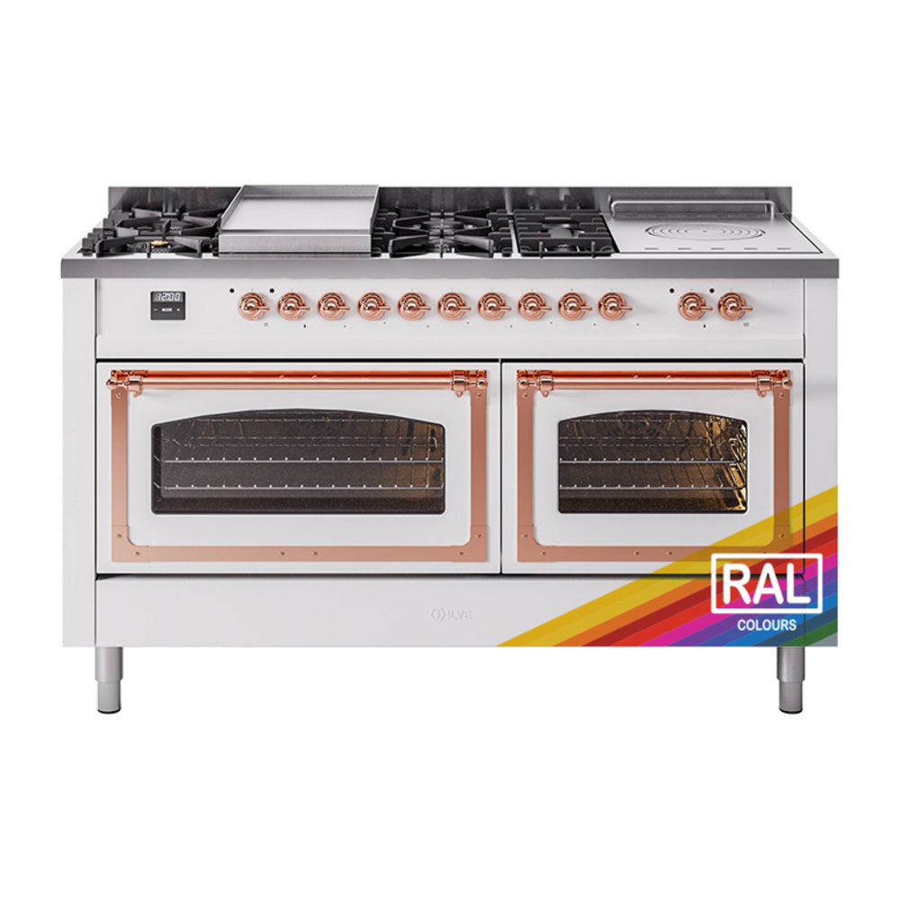 ILVE Nostalgie II Noblesse 60" Dual Fuel Range with 7 Sealed Burners + Griddle + French Top with Triple Glass Door UN60FSNMP