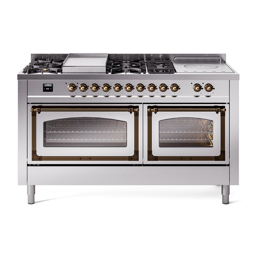 ILVE Nostalgie II Noblesse 60" Dual Fuel Range with 7 Sealed Burners + Griddle + French Top with Triple Glass Door UN60FSNMP