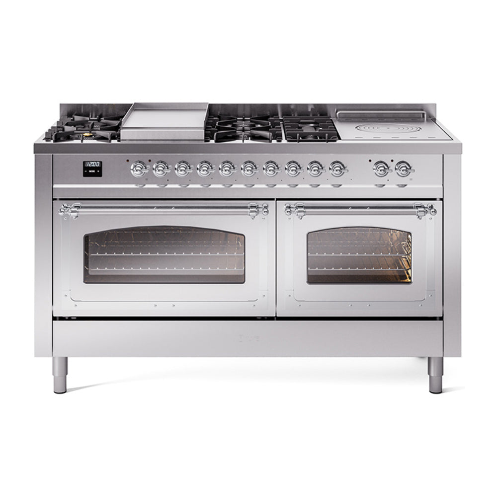 ILVE Nostalgie II Noblesse 60" Dual Fuel Range with 7 Sealed Burners + Griddle + French Top with Triple Glass Door UN60FSNMP