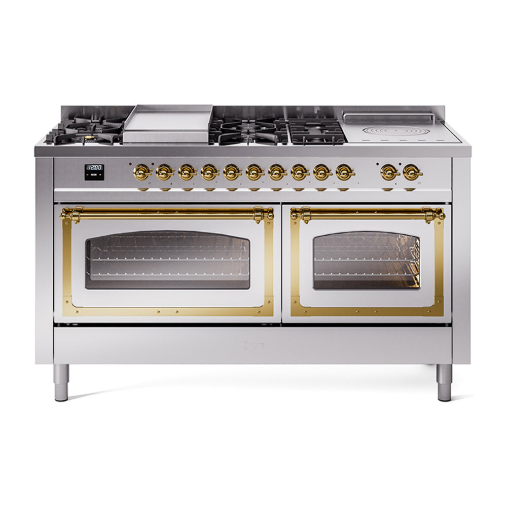 ILVE Nostalgie II Noblesse 60" Dual Fuel Range with 7 Sealed Burners + Griddle + French Top with Triple Glass Door UN60FSNMP