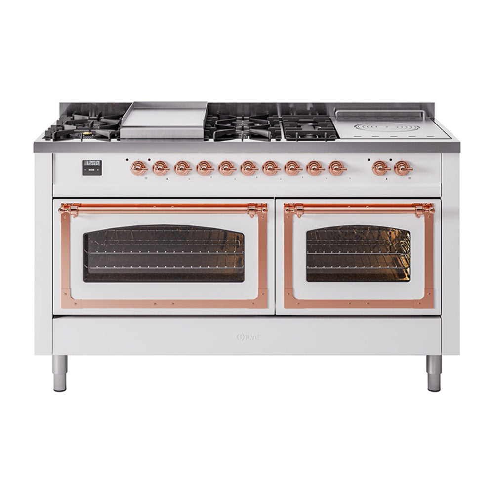 ILVE Nostalgie II Noblesse 60" Dual Fuel Range with 7 Sealed Burners + Griddle + French Top with Triple Glass Door UN60FSNMP