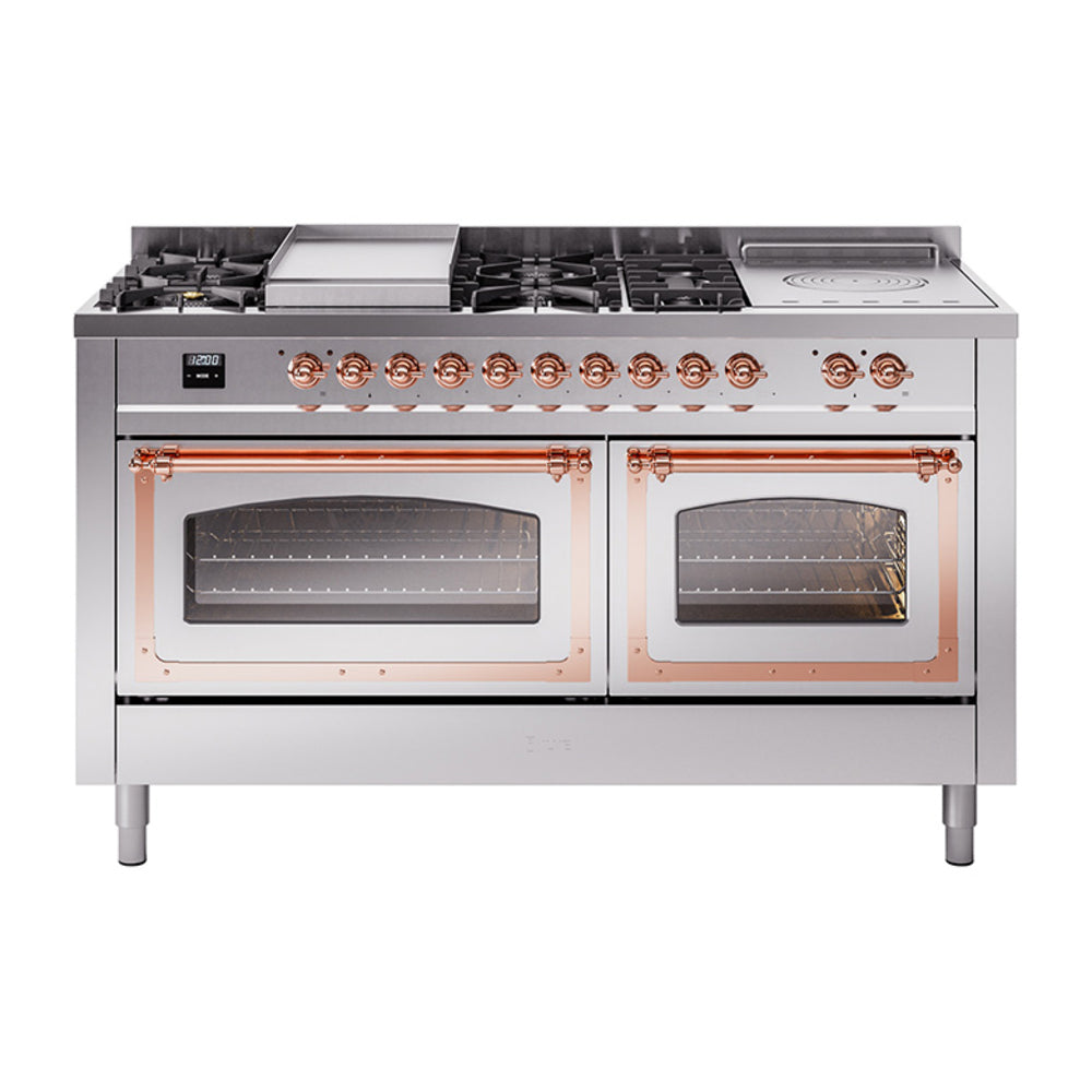 ILVE Nostalgie II Noblesse 60" Dual Fuel Range with 7 Sealed Burners + Griddle + French Top with Triple Glass Door UN60FSNMP
