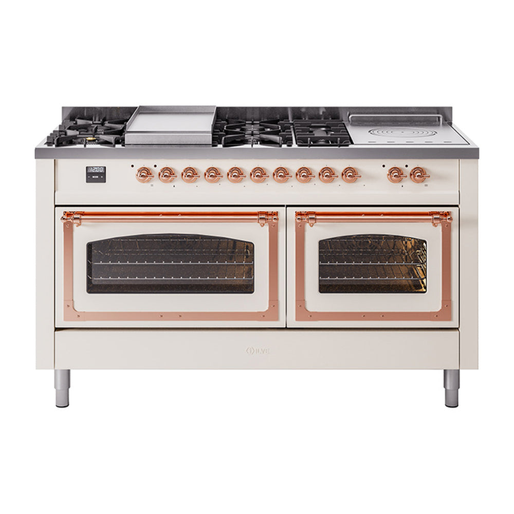 ILVE Nostalgie II Noblesse 60" Dual Fuel Range with 7 Sealed Burners + Griddle + French Top with Triple Glass Door UN60FSNMP