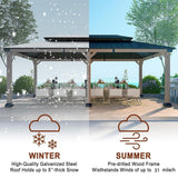 [12x20FT] Heavy Duty Backyard Cedar Wood Steel Hardtop Double Roof Gazebo Canopy (95726813)