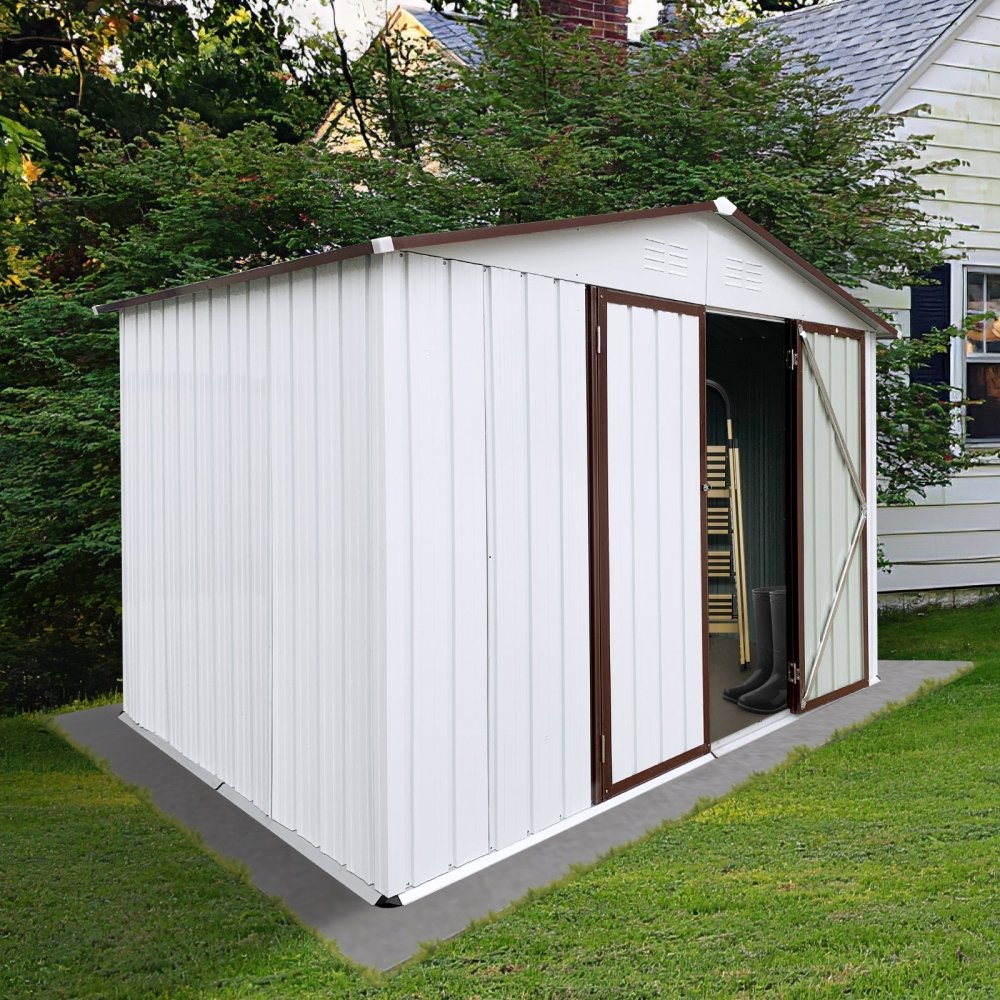 Premium Large White Outdoor Metal Garden Storage Shed, 10x8FT (93617482)