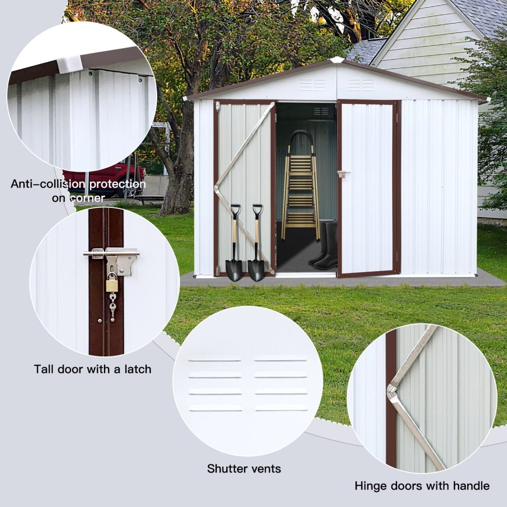 Premium Large White Outdoor Metal Garden Storage Shed, 10x8FT (93617482)