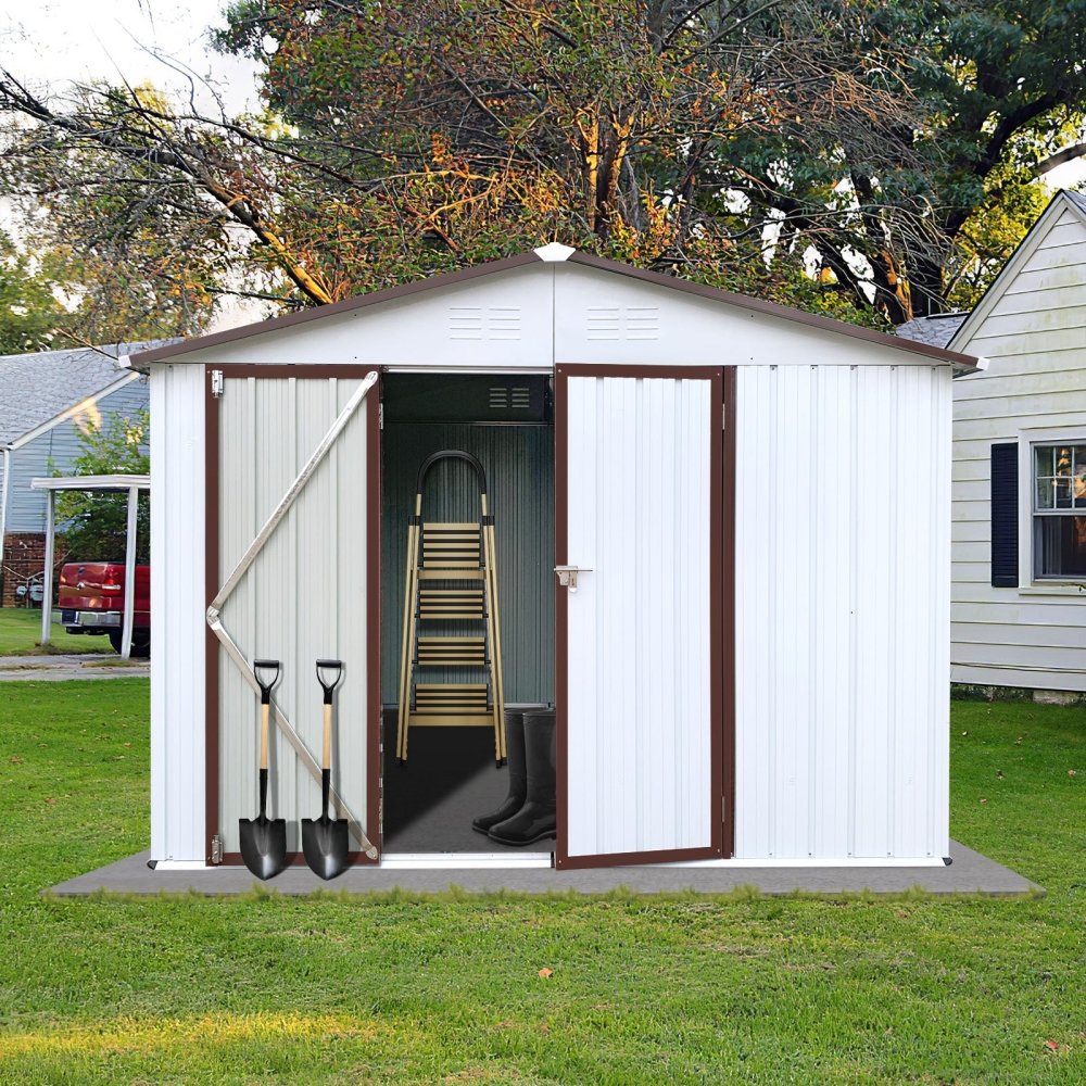 Premium Large White Outdoor Metal Garden Storage Shed, 10x8FT (93617482)