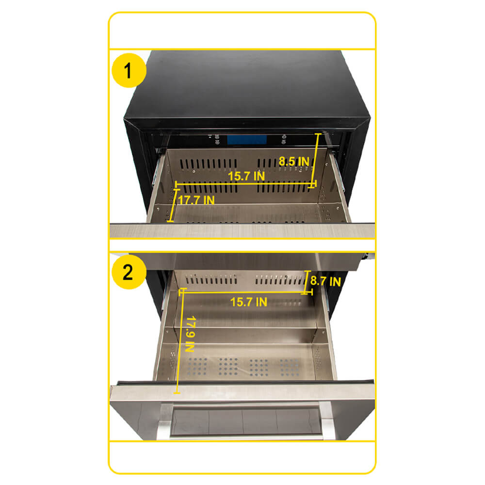 Small Double Drawer Stainless Steel Built-In Undercounter Beverage Refrigerator, 5.1 Cu.Ft.