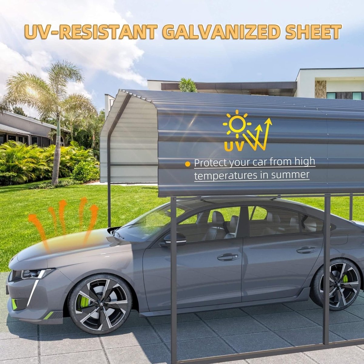 [10x15FT] MLC Heavy Duty Prefab Multi-Use Carport Canopy With Galvanized Steel Roof