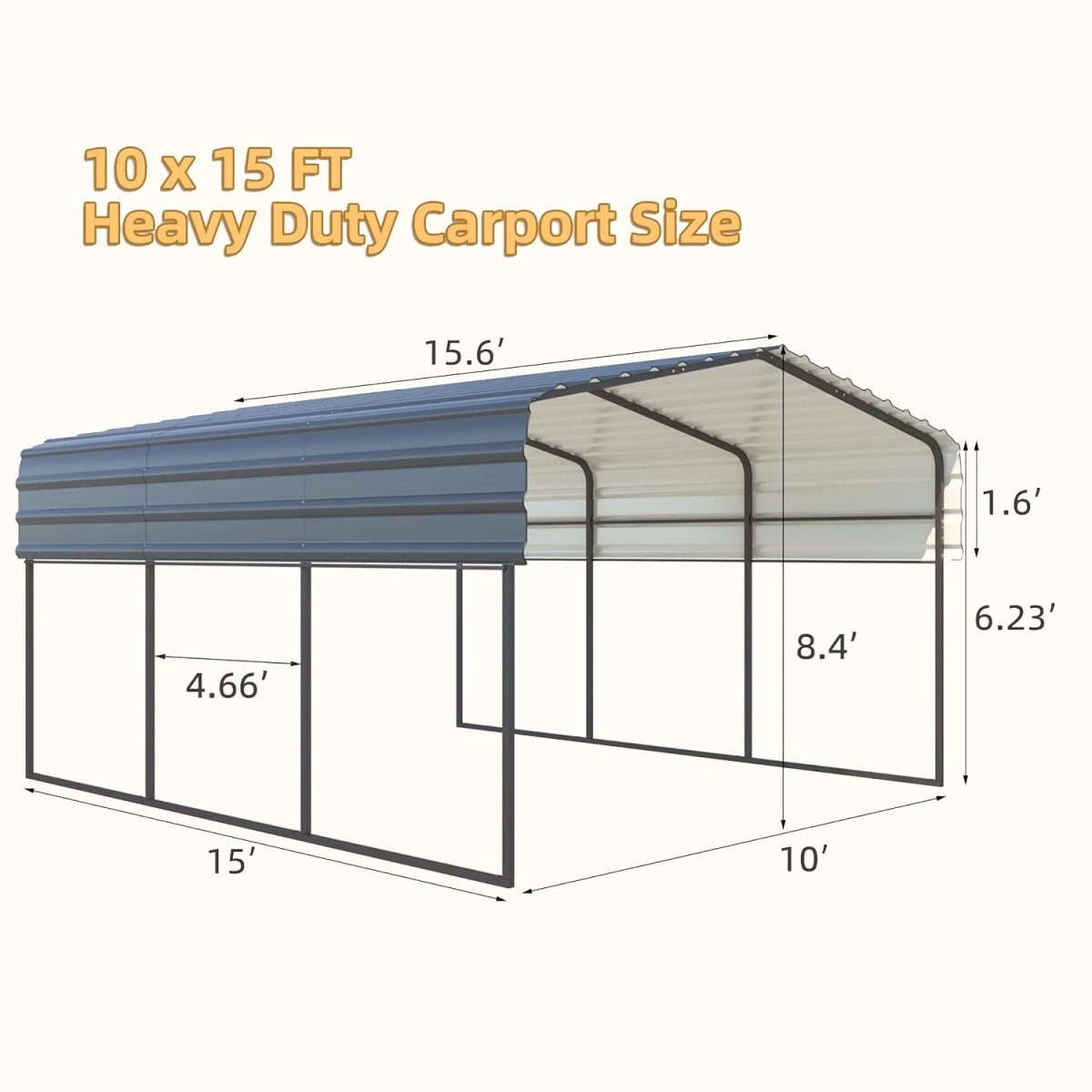 [10x15FT] MLC Heavy Duty Prefab Multi-Use Carport Canopy With Galvanized Steel Roof