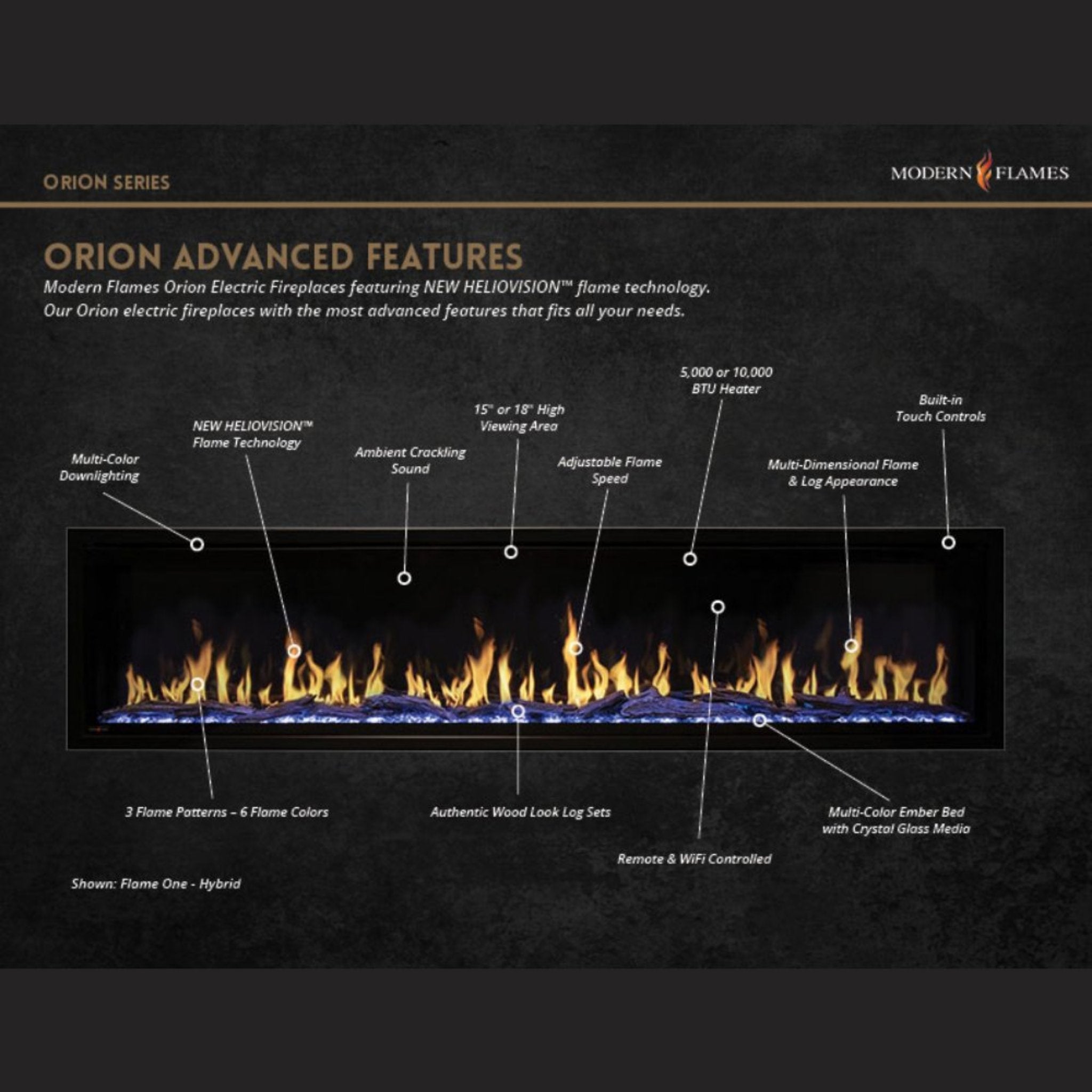 Modern Flames Orion Slim 60" Heliovision Single-Sided Electric Fireplace [OR60-SLIM]