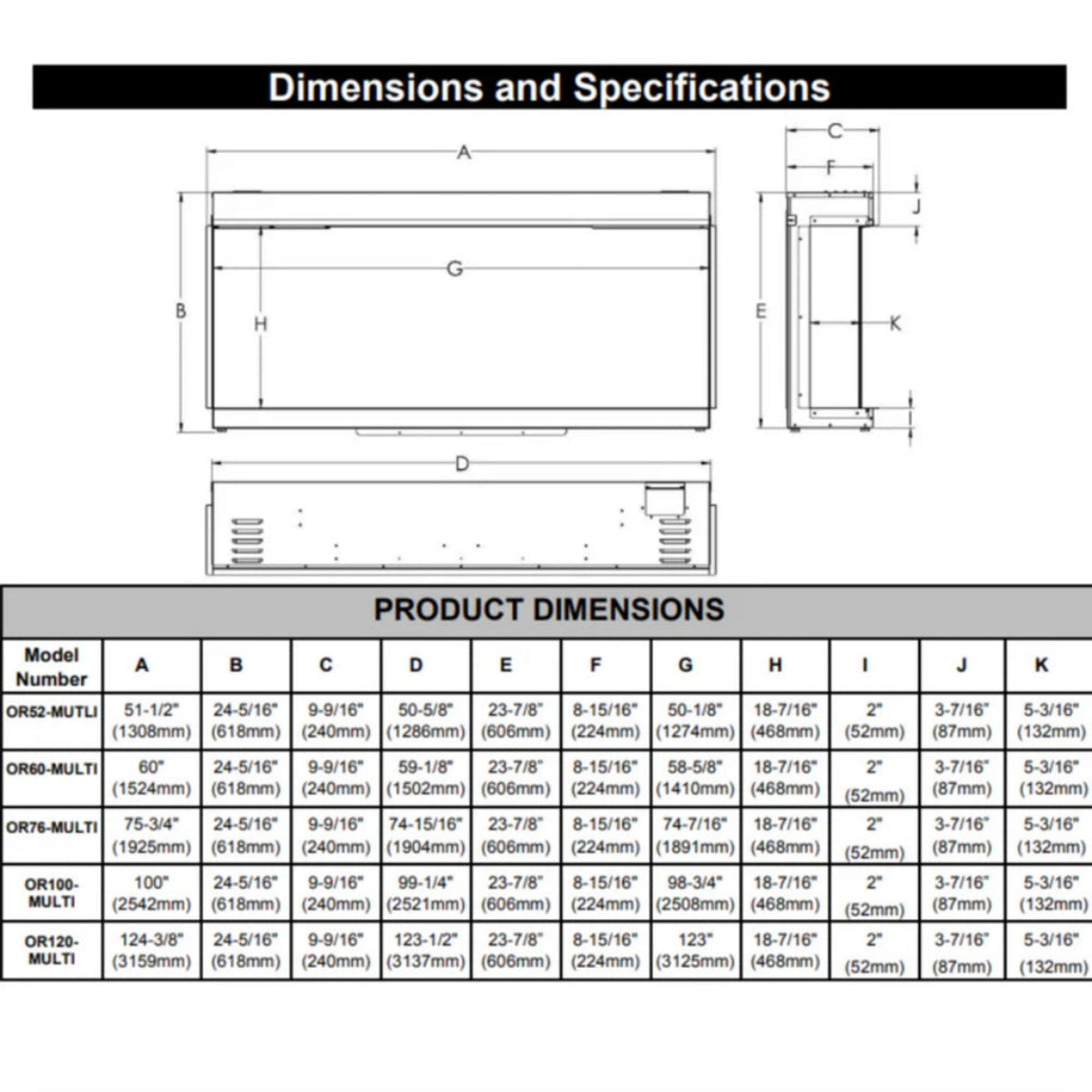 Modern Flames 76" Orion Multi HelioVision Linear Electric Fireplace [OR76-MULTI]