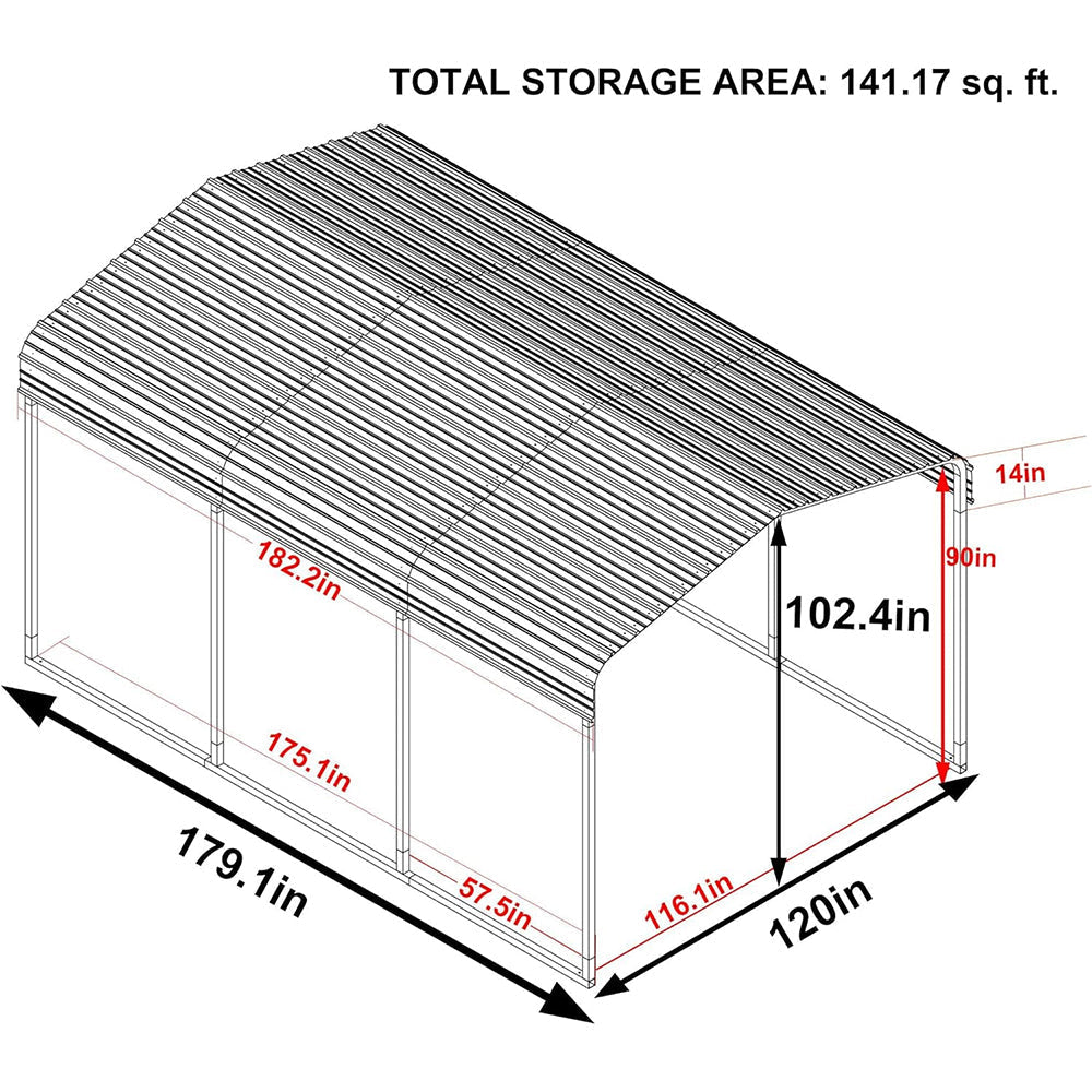 [10x15FT] MPT Large Heavy Duty Outdoor Metal Carport For Cars, Trucks And Boats