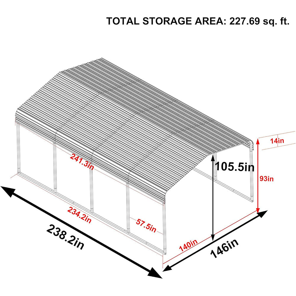 [12x20FT] MPT Premium Heavy Duty Outdoor Canopy Garage Shelter With Galvanized Metal Roof