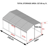 [12x20FT] MPT Premium Heavy Duty Outdoor Canopy Garage Shelter With Galvanized Metal Roof