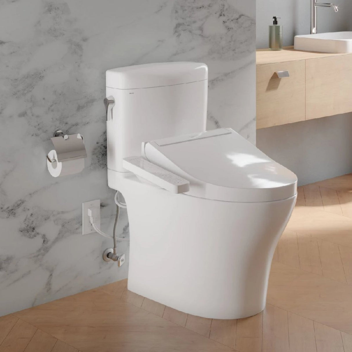 [MW4363074CEMFGN#01] TOTO AQUIA IV CUBE ELONGATED DUAL FLUSH TOILET WITH WASHLET C2 BIDET SEAT AND LEFT HAND LEVER (SAK59713)