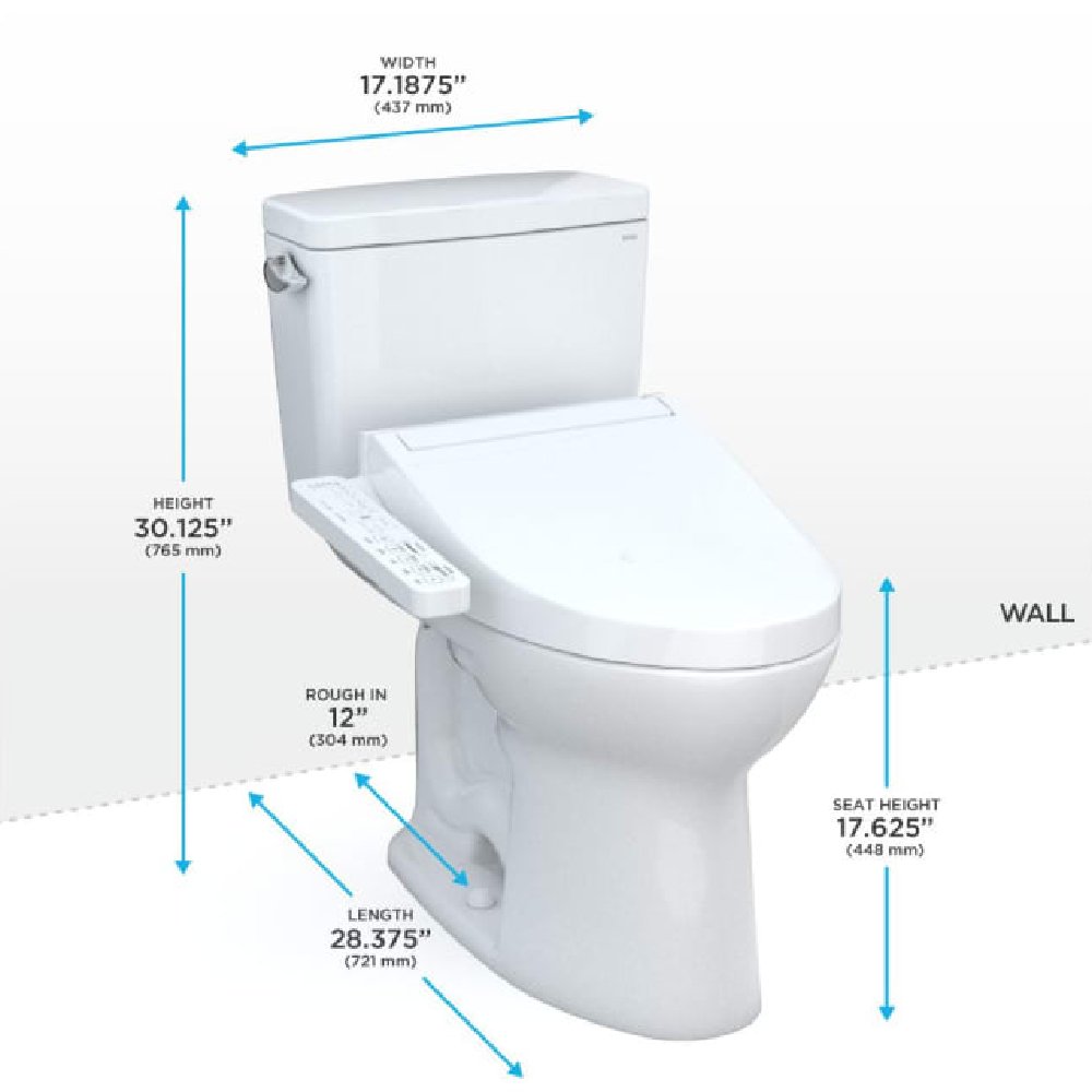 [MW7763074CEFG#01] TOTO Drake Washlet C2 And 1.28 GPF Left Hand Lever With Elongated Universal Height Bidet Toilet (SAK01352)