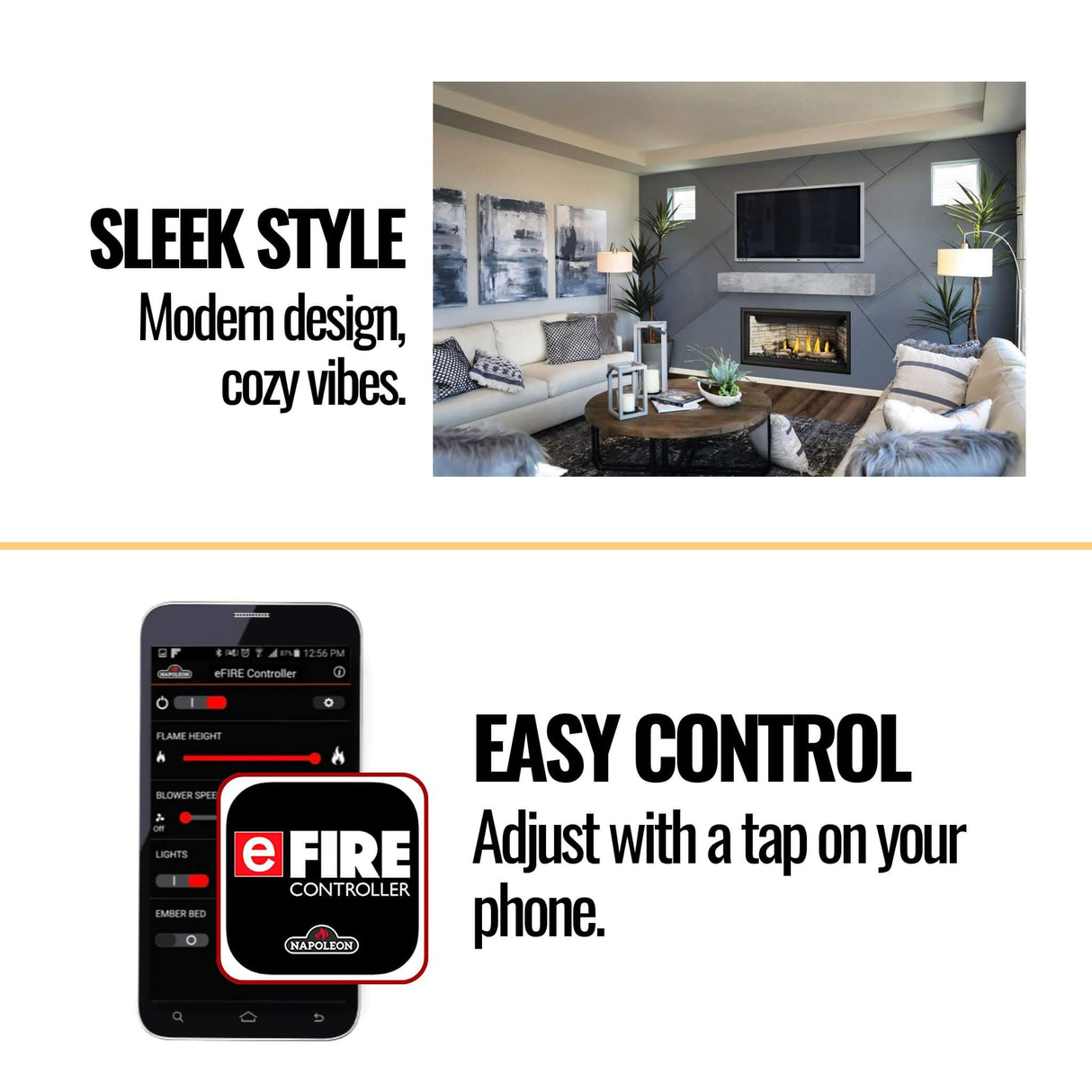 Napoleon Ascent LINEAR Premium Direct Vent Natural Gas Fireplace Battery Back-Up Control [BLP42/46/56NTE]