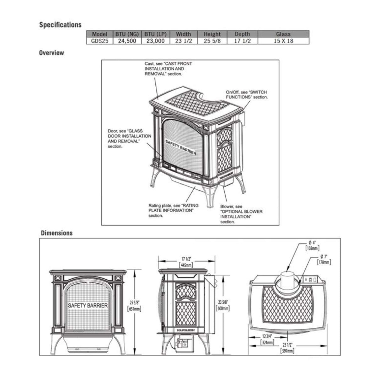 Napoleon Bayfield 25" Direct Vent Electronic Ignition Natural Gas Cast Iron Stove, 23" [GDS25NA-1]