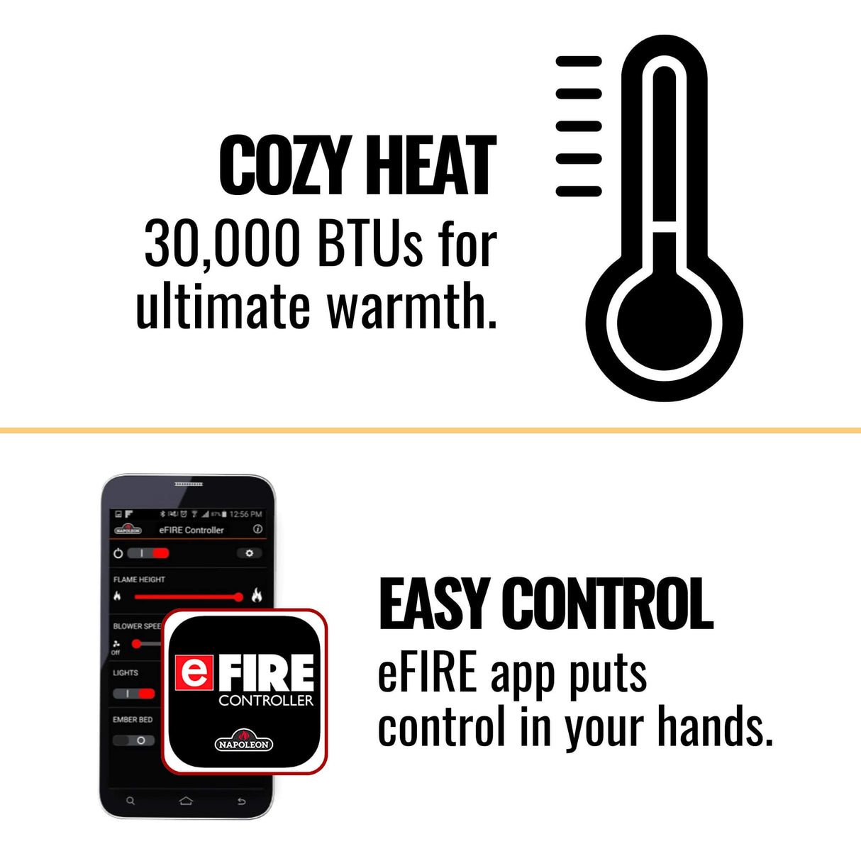 Napoleon Vector™ 38 Single-Sided Direct Vent Electronic Natural Gas Fireplace With eFire App, 53" [LV38N-1]