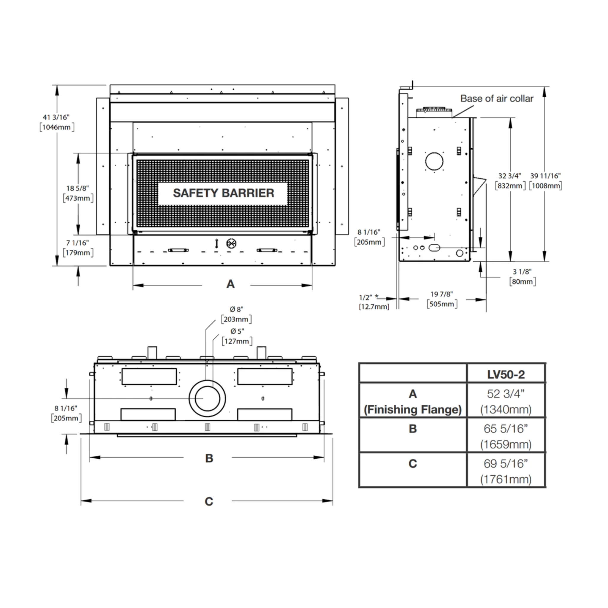 Napoleon Vector 50 Single-Sided Direct Vent Electronic Natural Gas Fireplace With Night Light System, 65" [LV50N-2]