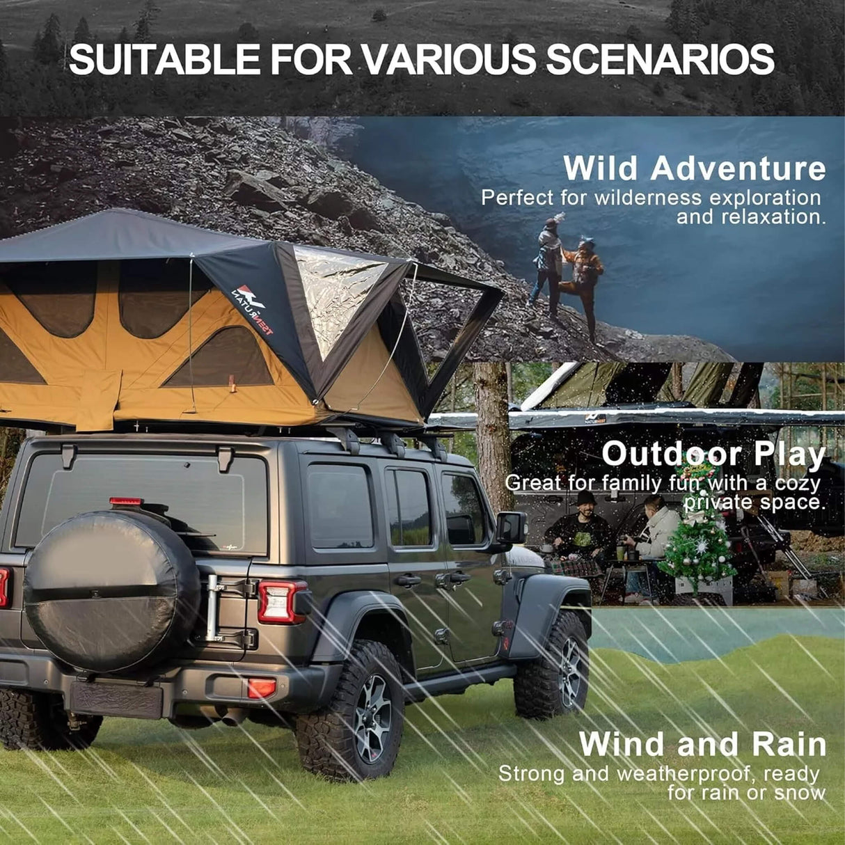 Naturnest Andromeda Khaki Soft Shell Rooftop Tent With Large Panoramic Skylight & YKK Doors (SAK72384)