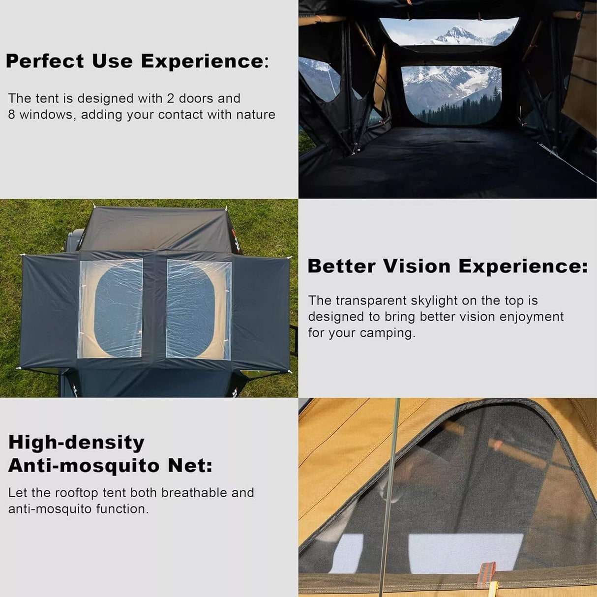 Naturnest Andromeda Khaki Soft Shell Rooftop Tent With Large Panoramic Skylight & YKK Doors (SAK72384)