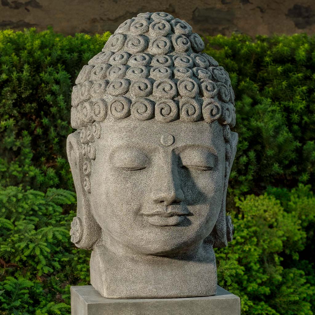 Campania Temple Buddha Head Garden Statue - OR-197